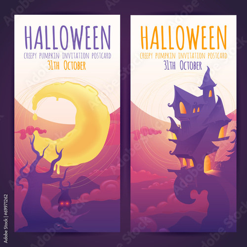 Set of Halloween banners with spooky haunted house