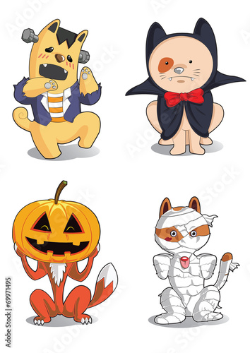 animals cartoon halloween monster characters