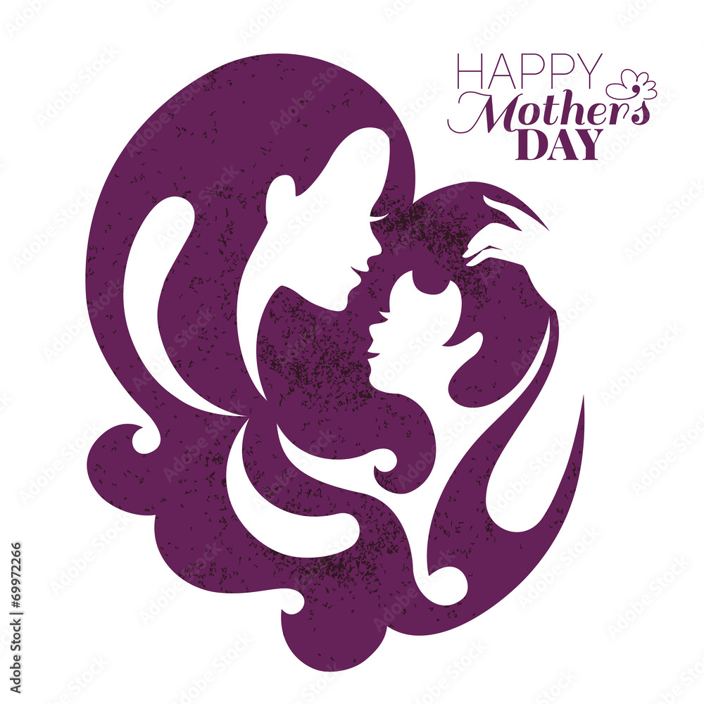 Card of Happy Mother's Day. Beautiful mother silhouette