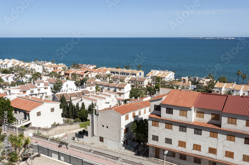 Views of Santa Pola town with Tabarca islet at the background