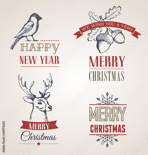 Christmas vintage concept with typography and ribbons