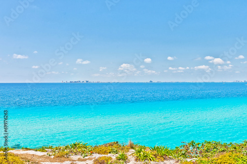 tropical sea and Cancun coastline  Mexico