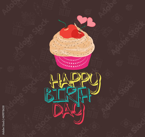 cute happy birthday card with cupcake