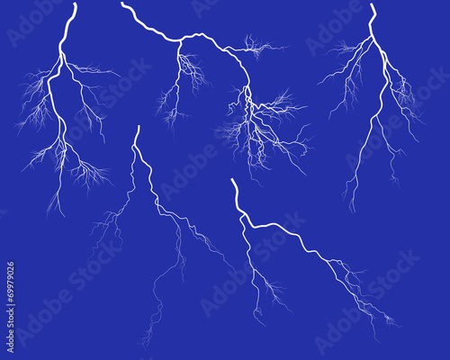 group of five white lightnings on blue