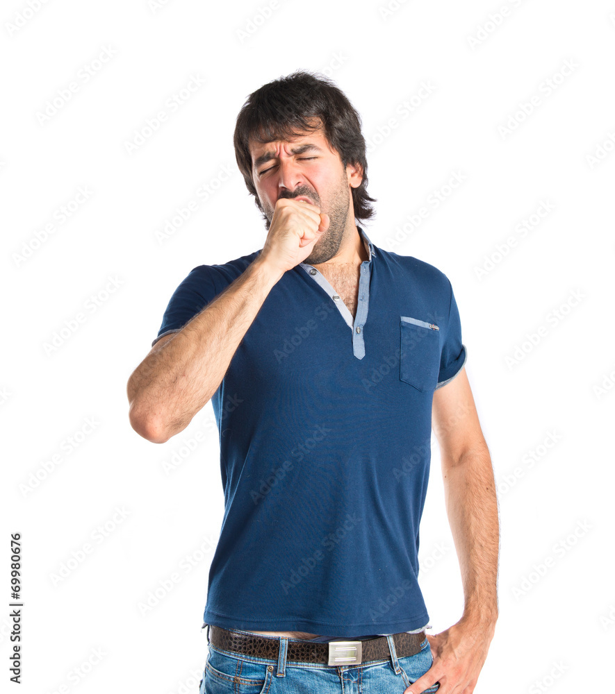 Man yawning over isolated white background Man yawning over isolated white background