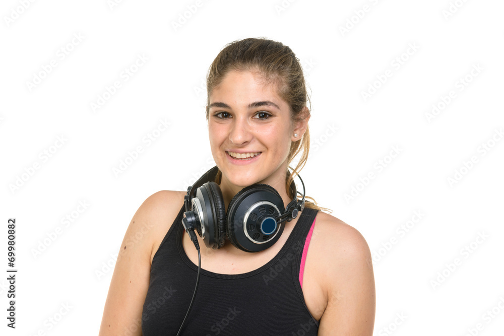 Fototapeta premium Girl listening music in headphones