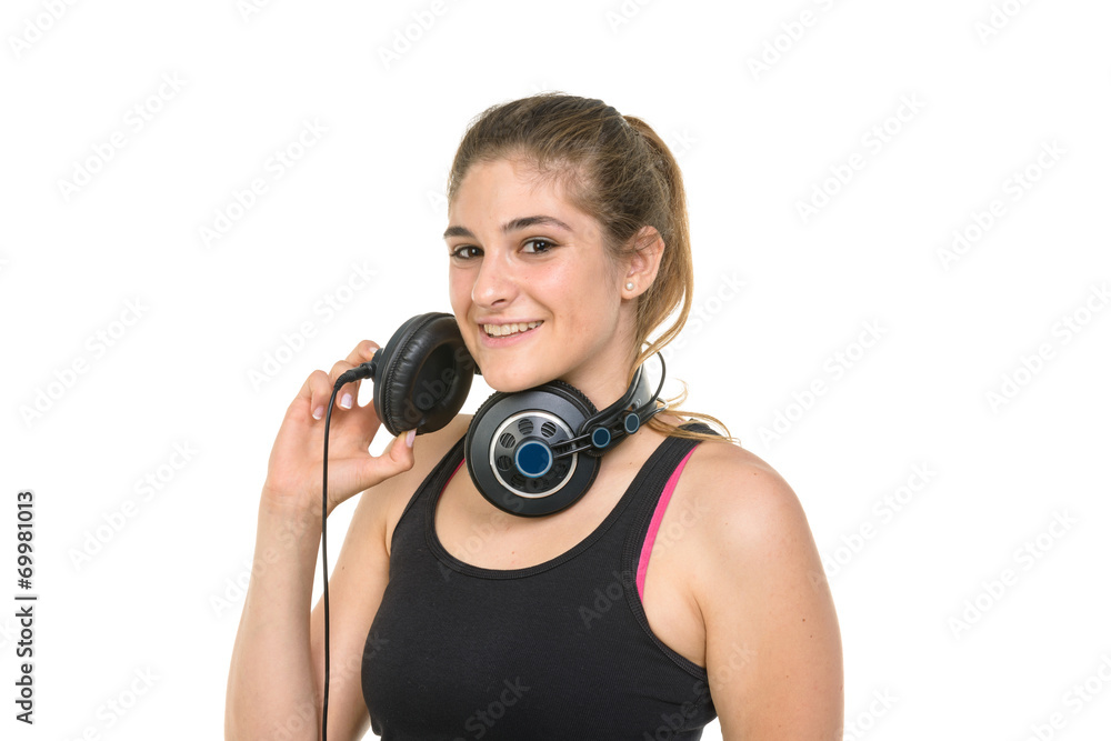 Fototapeta premium Girl listening music in headphones