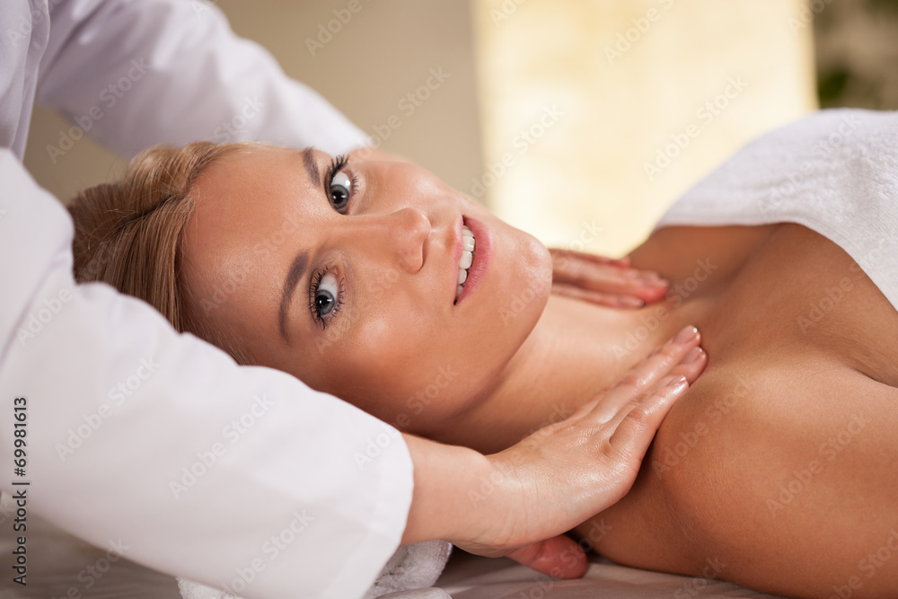 Woman during neck massage
