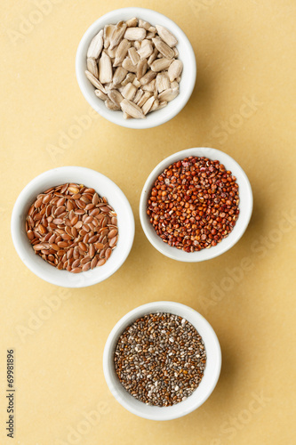 Chia seeds, flax seeds, red quinoa,sunflower seeds,