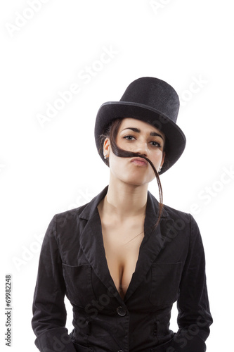 Business woman with mustache.