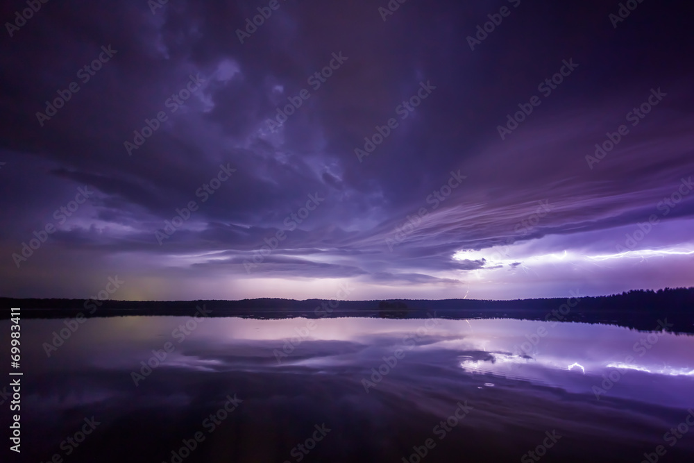 Supercell thunderstorm at night with lightning Supercell thunderstorm at night with lightning