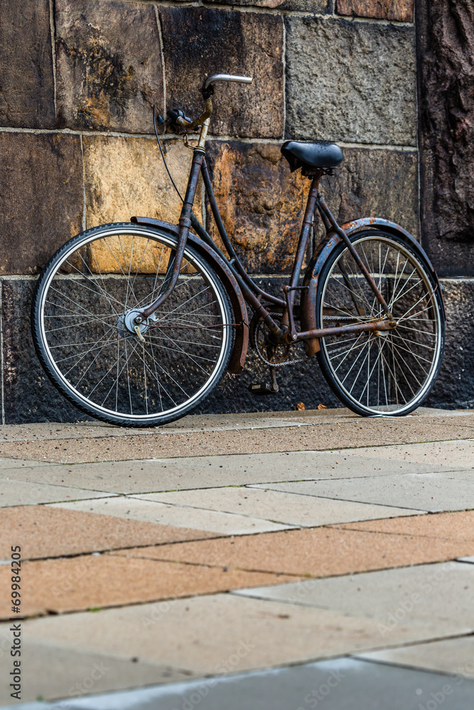 Classic vintage retro city bicycle in Copenhagen, Denmark