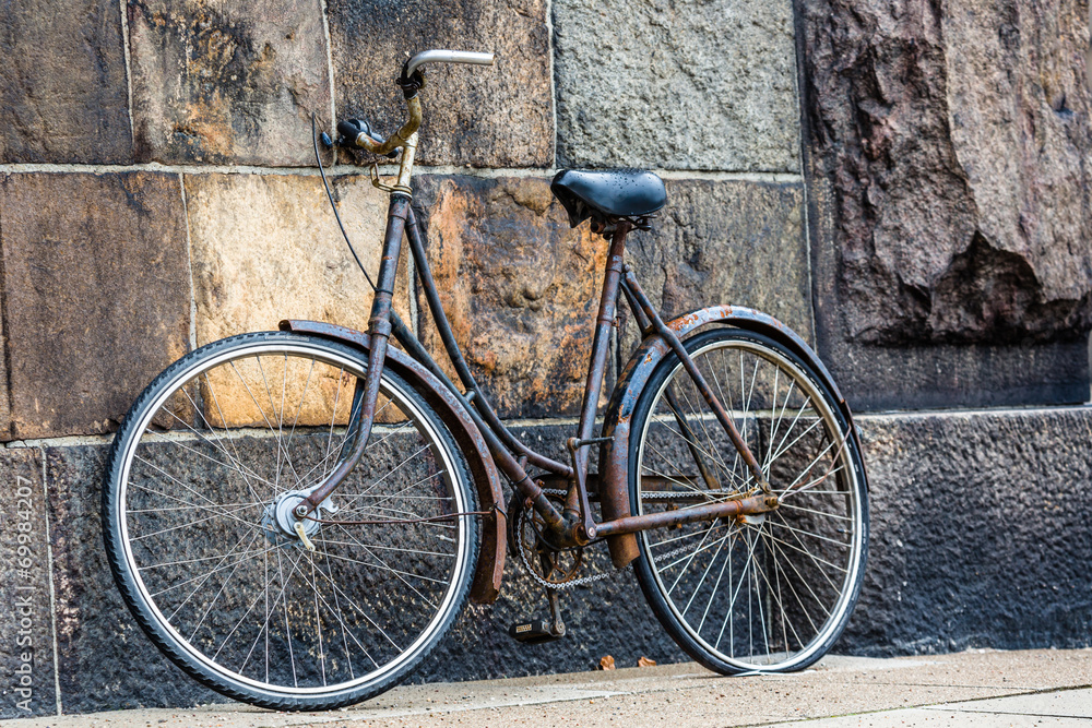 Classic vintage retro city bicycle in Copenhagen, Denmark