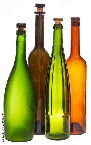 colored empty closed wine bottles