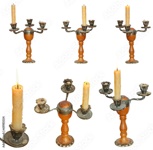 set of candleholder with candles isolated photo