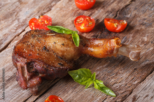 roasted duck leg with basil and cherry tomatoes horizontal