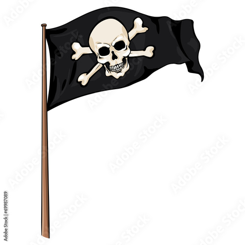 Vector  Cartoon Pirate Flag Fluttering in the Wind