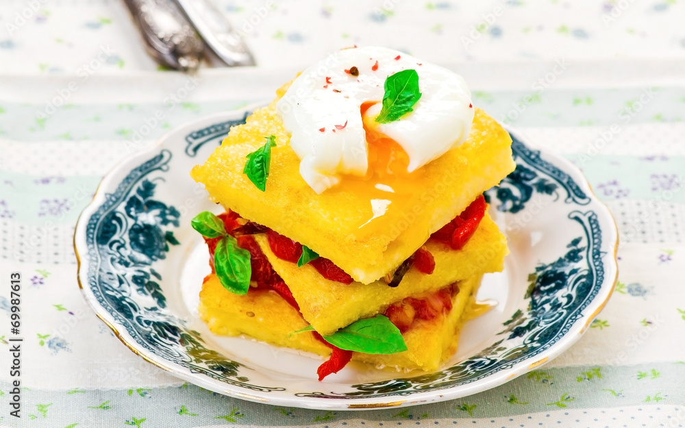 polenta with vegetables and poshed egg polenta with vegetables and poshed egg