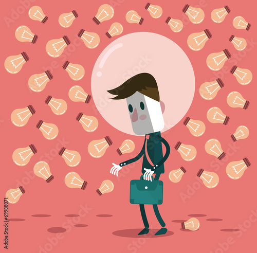 Businessman don't open for another ideas. flat vector