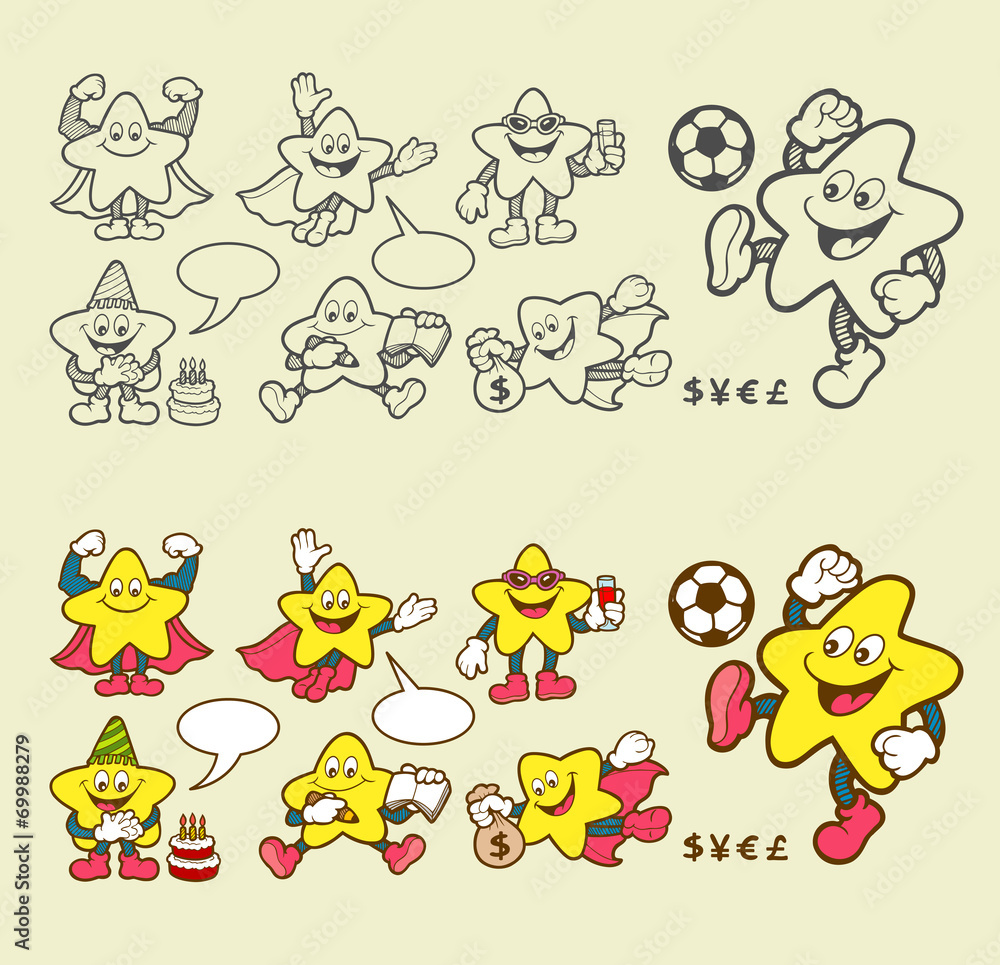 Fototapeta premium Super star cartoon character icons.
