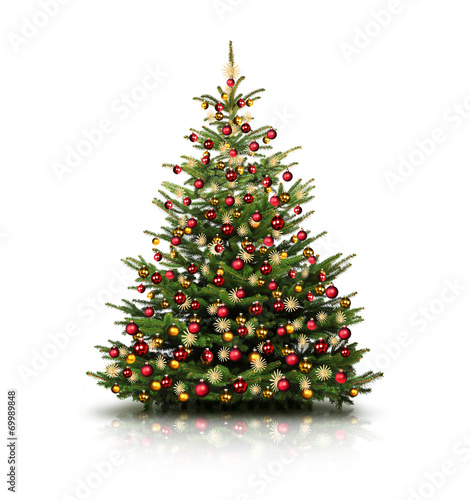 Christbaum mit Roten und Goldenen Kugeln