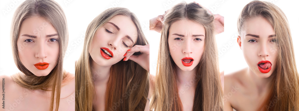 Portrait of attractive young woman with red lipstick Portrait of attractive young woman with red lipstick