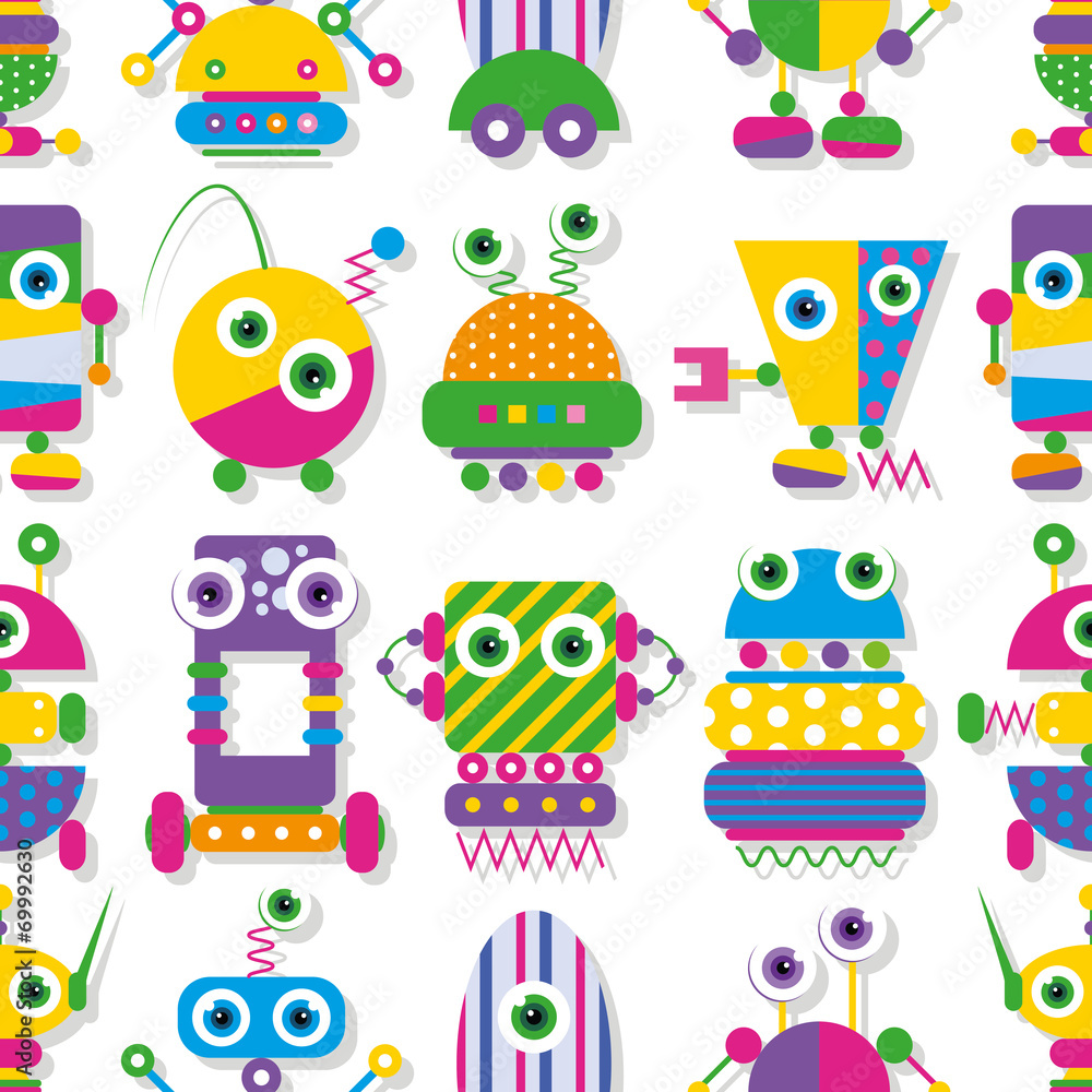 Naklejka premium cute big-eyed robots collection pattern