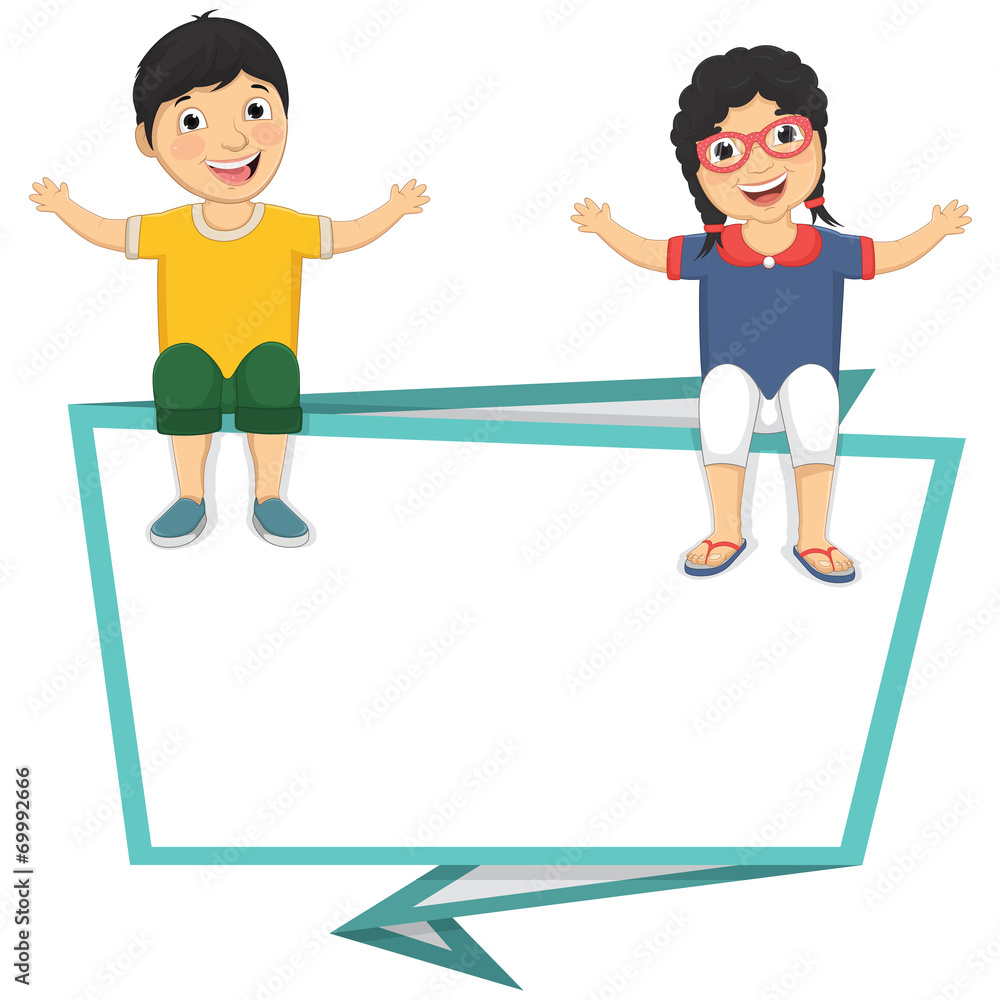 Vector Illustration Of Cute Children Sitting On Blank Banner Vector Illustration Of Cute Children Sitting On Blank Banner