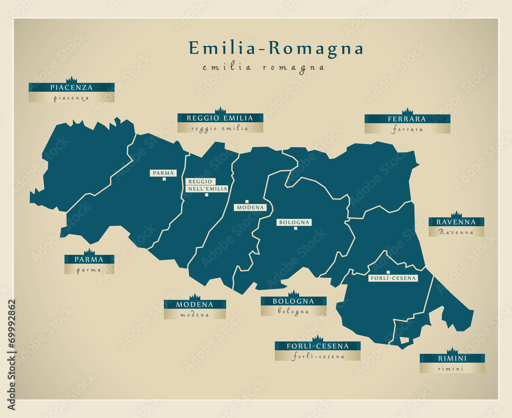 Moderne Landkarte - Emilia-Romagna IT