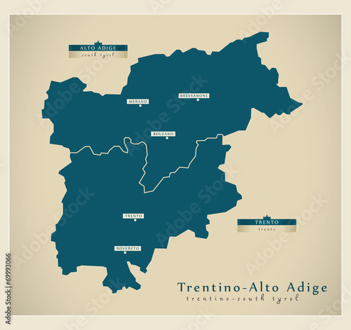 Moderne Landkarte - Trentino-Alto Adige IT