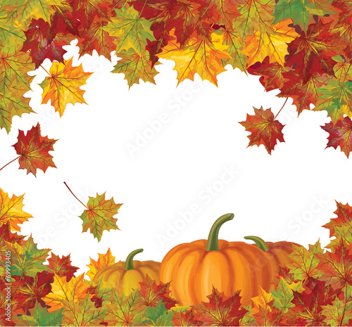 Vector autumn leaves and pumpkins background.