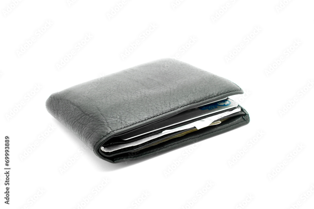 Black leather wallet on white background Black leather wallet on white background