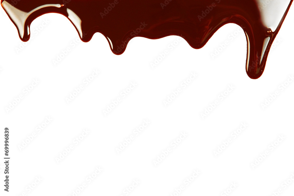 Melted chocolate dripping on white background Melted chocolate dripping on white background
