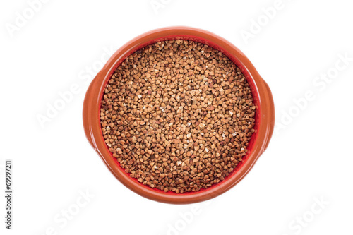Ceramic bowl with brown buckwheat