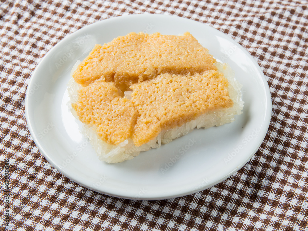 sticky rice with steamed custard, sweet sticky rice, exotic Thailand sticky rice with steamed custard, sweet sticky rice, exotic Thailand
