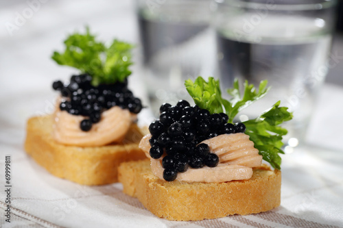 Toats with pate and caviar