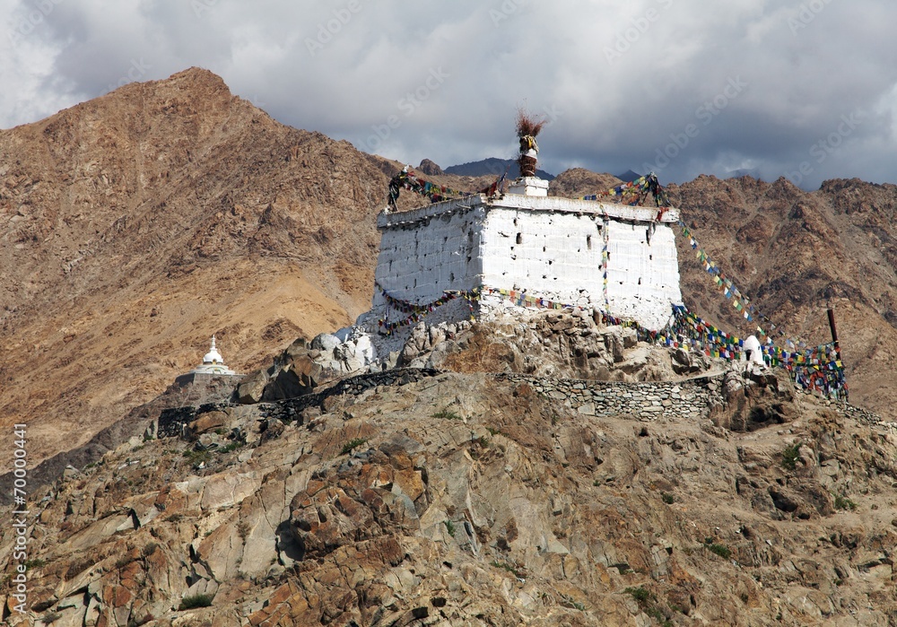 Stupa with prayer flags - Leh - Ladakh