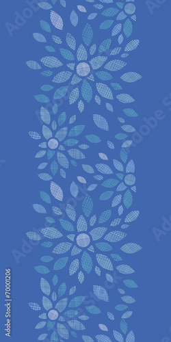 Blue textile peony flowers vertical seamless pattern background