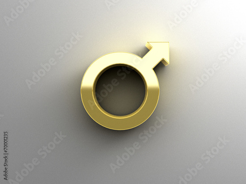 Foto Male sex signs - gold 3D quality render on the wall background w