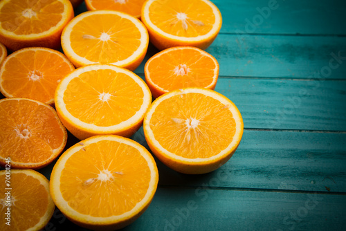orange halves on table