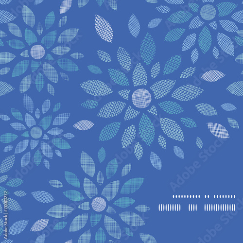 Blue textile peony flowers frame corner pattern background