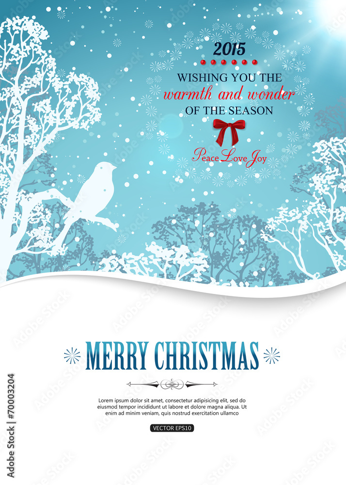 Merry christmas background with winter landscape and place for - obrazy, fototapety, plakaty 