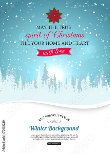 Merry christmas background with winter landscape and place for