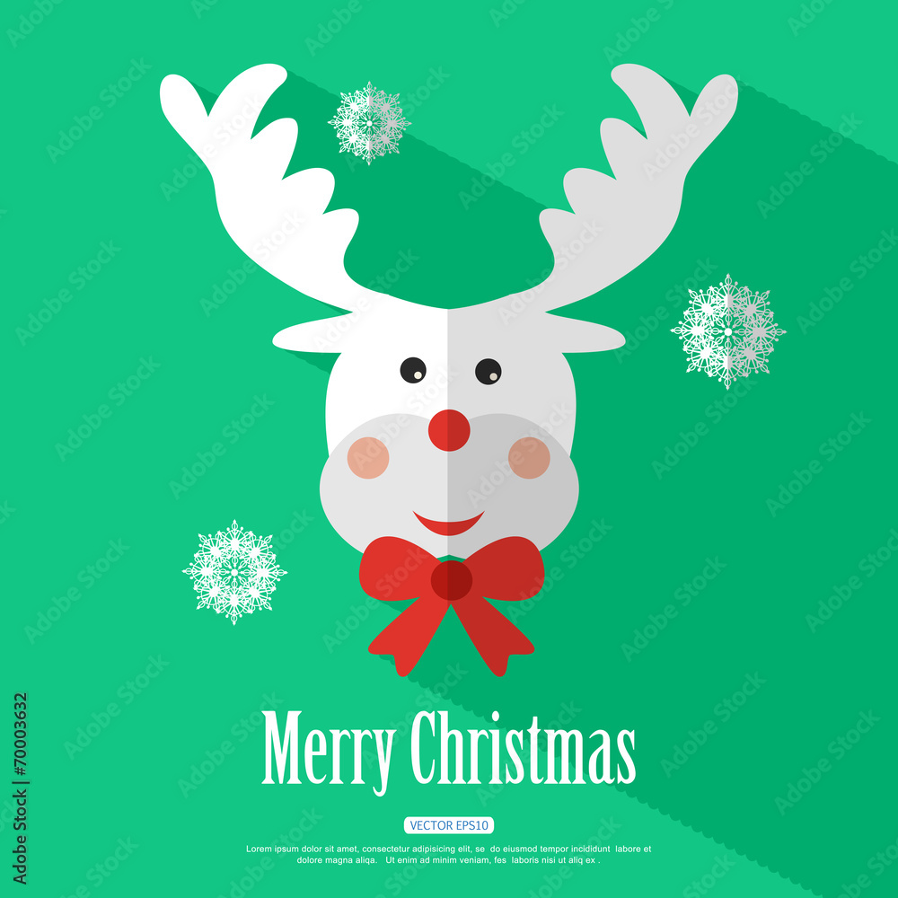 Merry Christmas background with deer Rudolf and place for text.