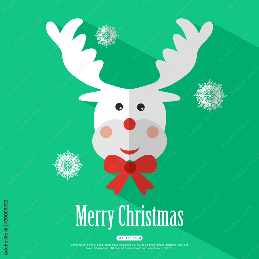 Fototapeta premium Merry Christmas background with deer Rudolf and place for text.