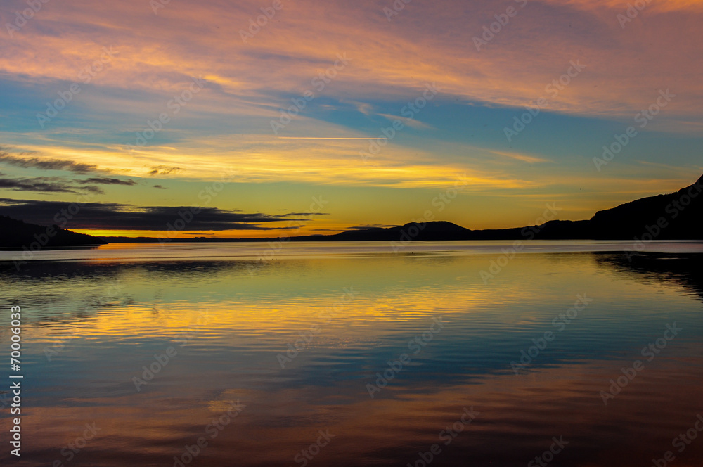 Sunset on Villarrica's lake from Pucon's Beach, Chile Sunset on Villarrica's lake from Pucon's Beach, Chile