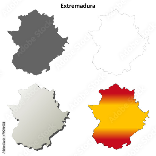 Extremadura blank detailed outline map set photo
