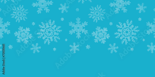 Blue lace snowflakes textile horizontal border seamless pattern