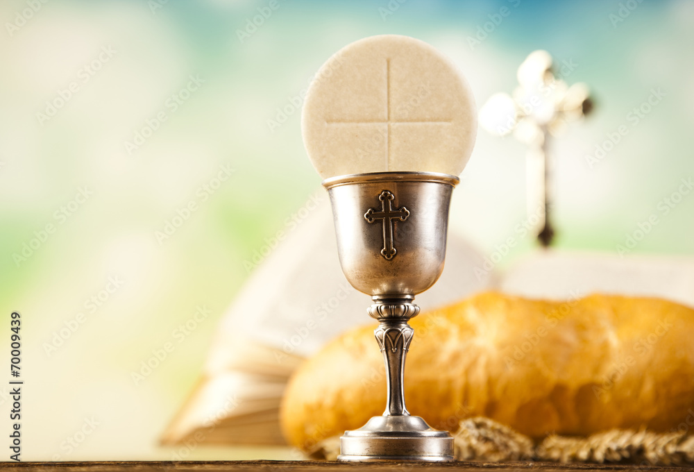 Obraz premium Holy Communion Bread, Wine 