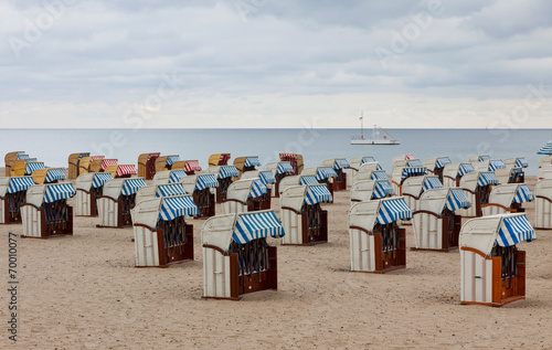 Hooded beach chairs (strandkorb) at the Baltic seacoast